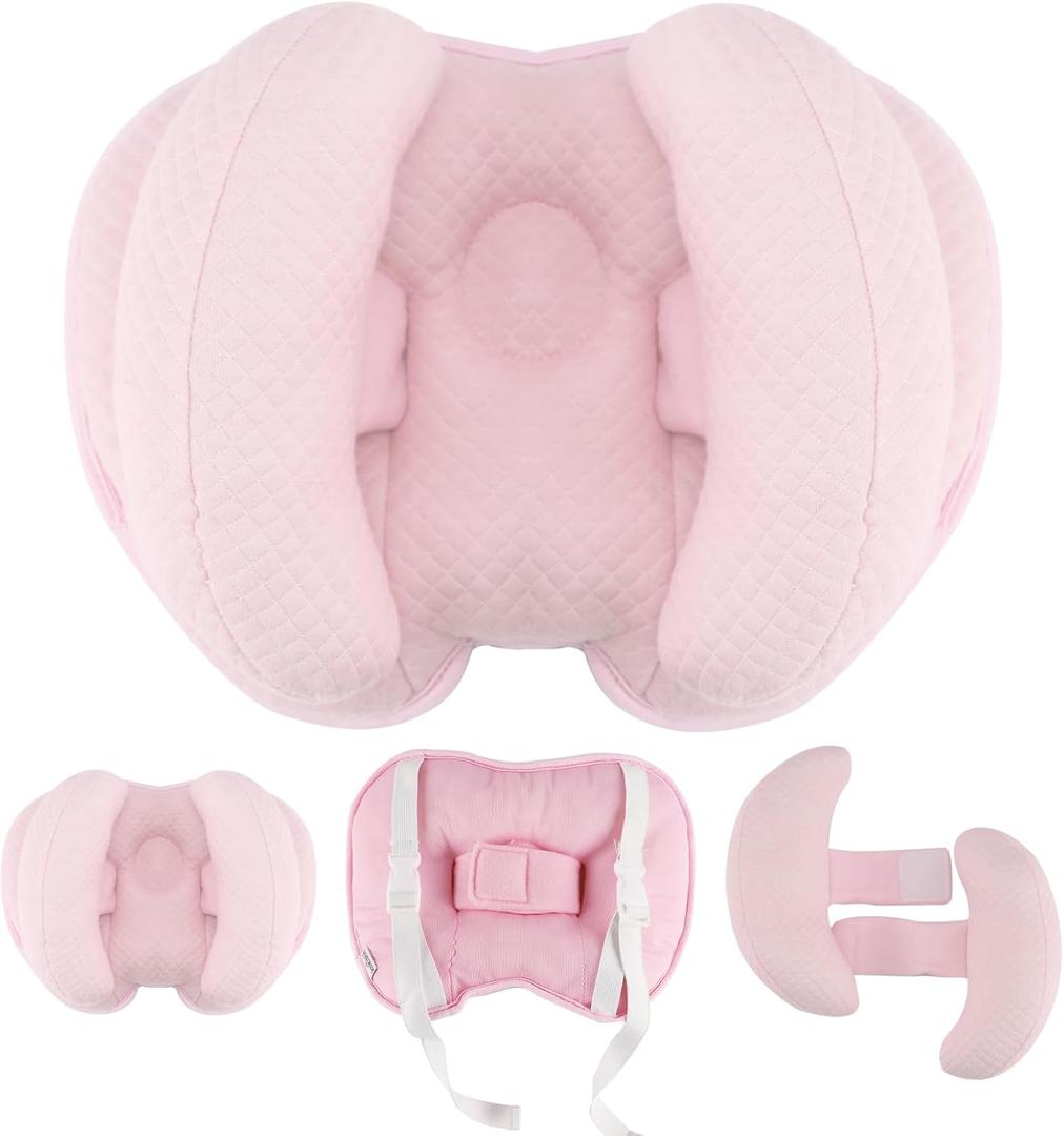 KAKIBLIN Baby Support Pillow, Head and Neck Support,Banana Neck Pillow for Baby, Travel Pillow for Stroller Neck Support, Adjustable Head Pillow for Kids Toddler (Pink)