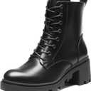 DREAM PAIRS Women's Lace Up Combat Ankle Boots Fashion Low Chunky Heel Lug Sole Fall Heeled Booties Shoes (10, Black)