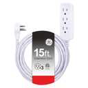GE 3-Outlet Power Strip Surge Protector 15 Ft Braided Extension Cord with Multiple Outlets Grounded Flat Plug UL Listed White 40530