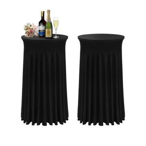 BDDC Cocktail Table Covers - 2 Pack 24"x 43" Black Cocktail Table Tablecloth with Natural Wavy Round Skirt for Bar Wedding Party Banquet