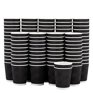 Lamosi 8 oz Disposable Coffee Cups - 120 Pack, Insulated Corrugated Paper Cups, Kraft Ripple Wall Cups for Hot Beverage or Cold Drinks (Black)