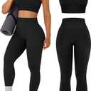 OLCHEE Womens Workout Sets 2 Piece - Acid Wash Seamless Yoga Outfits High Waist Leggings Padded Racerback Sports Bra Gym Set (X-Large, Solid Black)