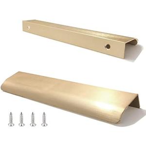 JOOJA 10 Pack Modern Style Finger Edge Pull Furniture Drawer Handles Hidden Cabinet Kitchen Drawer Handles Knobs Gold 300(256) mm