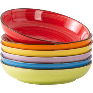 Y YHY Pasta Bowls Set of 6, 30 oz Ceramic Shallow Bowls, Serving Bowls Pasta Plates and Salad Bowls, Microwave & Dishwasher Safe Soup Bowls, Assorted Colors Christmas Day Gift