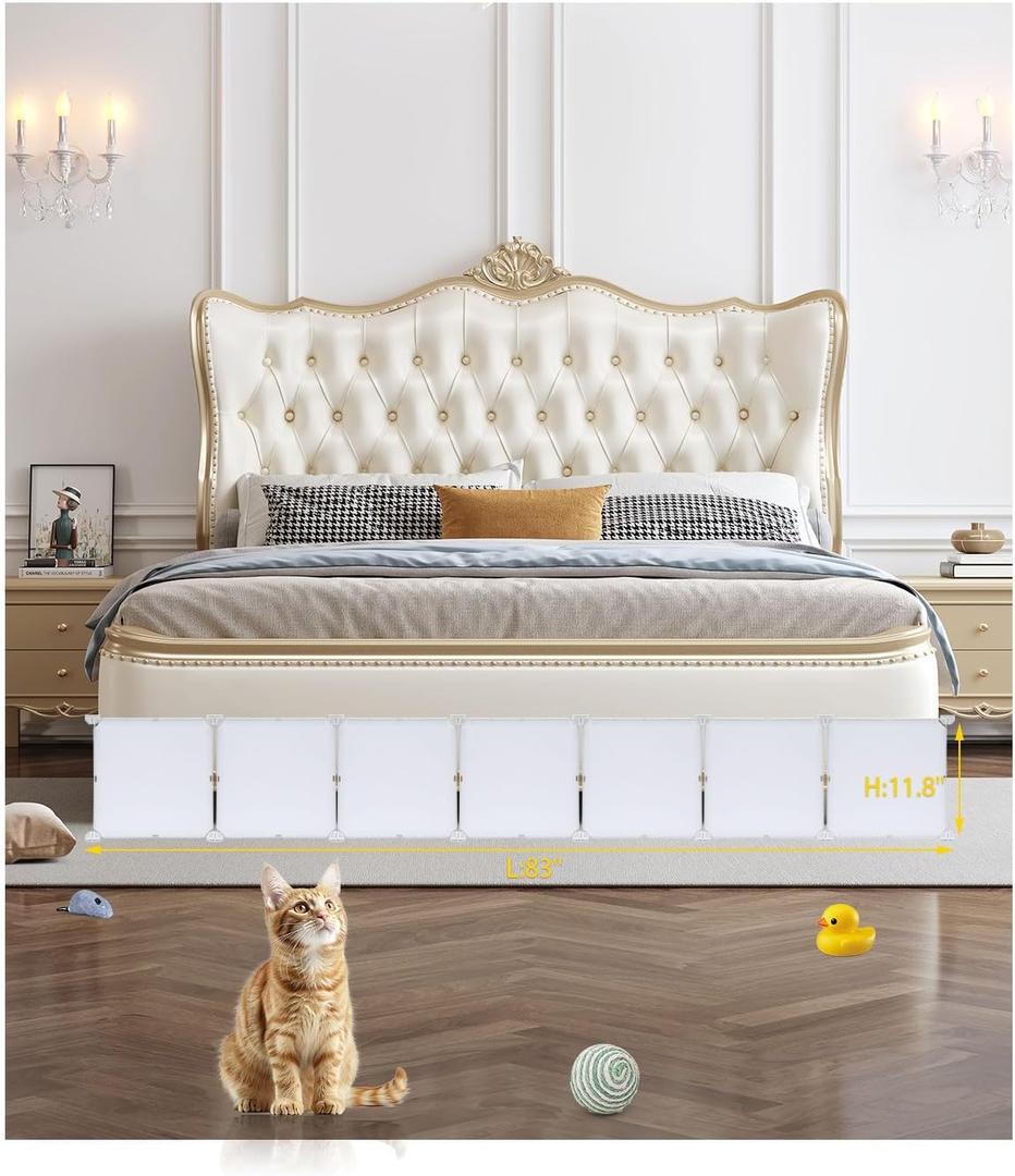 Under Bed Blocker for Pets, Easy to Install 7 Pack Under Couch Blocker, 83" Bed Blockers for Under Bed, Expandable Design, Blocks Dogs Cats & Stops Lost Toys Under Furniture, 12"*12" White