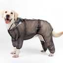 Olsa Dog Raincoat, Dog Hooded Slicker Poncho, 4 Legs Rain Jacket with Reflective Stripe, Transparent Water Proof Resistant Rain Snow Clothes (Black, L)