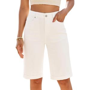luvamia Long Shorts Cowgirl Outfits for Women White Bermuda Shorts Cream White Large Fits Size 12-14