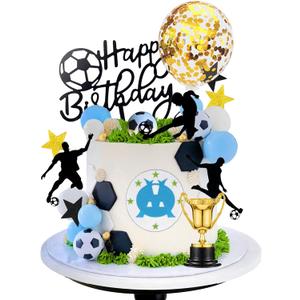 DRWATE Soccer Cake Topper Decorations - Ball Trophy Cake Decorations For Soccer Birthday Party Football Sport Party Supplies (Blue)