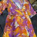 Women’s V Neck Short Sleeves High Waist Floral Print Casual Bohemian Midi Dresses, Size M