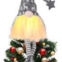 Christmas Tree Topper with Lights,Gnome Tree Topper Lighted Christmas Tree Topper 24 Inch Gnomes Christmas Tree Decorations, Christmas Home Decor-Grey (Gray)