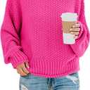 Saodimallsu Womens Turtleneck Oversized Sweaters Batwing Long Sleeve Pullover Loose Chunky Knit Jumper (Small, Rose Red)