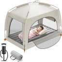 QPAU Inflatable Toddler Travel Bed with Tent Lightweight Blow Up Kids Air Mattress with Hand Pump Indoor & Outdoor Portable Sleeping Solution for Camping, Travel, Home, Grandmas Ages 3+