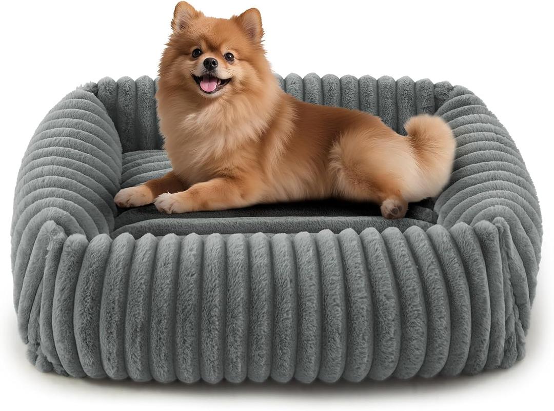 FURTIME Dog Bed for Medium Dog, Washable Orthopedic Pet Bed with Removable Cover, Rectangle Soft Calming Sleeping Puppy Bed Durable Pet Cuddler with Anti-Slip Bottom, Grey, M (25"x21"x7")