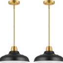 Black and Gold Pendant Lights Kitchen Island, 2Pack Matte Black Pendant Lighting Gold Modern Metal Hanging Ceiling Light Fixture for Dining Room Restaurant Sink (D:12in/2PC)