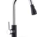 WEWE Kitchen Sink Faucet, Pull Down Kitchen Faucet, Black and Chrome Kitchen Faucet with Sprayer Stainless Steel Single Handle one or Three Hole for Laundry bar Kitchen Sinks