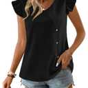 Falechay Plus Size Tops For Women Womens Blouses Casual Summer Cute Blouses Babydoll Boho Top Fashion Going Out Clothing Trendy Short Ruffle Butterfly Sleeves Flowy Peasant Button Shirt Black XL (Black, XL)