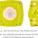 5 x INEBIZ Crochet Steering Wheel Cover Boho Sunflower Granny Squares Pattern Green Car Decor Cute Accessories for Women