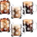 Maxcheck 6 Pack 12 oz Christmas Snowflake Coffee Mugs Glass Cups Xmas Gifts Bulk Clear Drinking Wine Glasses with Handle for Xmas Party Supplies Decorations