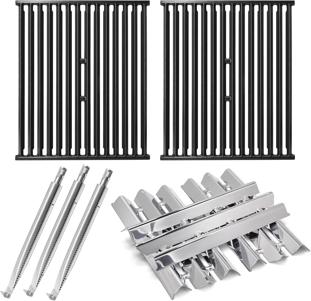 Hiorucet Grill Parts for Broil King 9864-27, 9865-24, 9865-27, 9865-54, 9865-57, 9865-74, 9865-77, 9867-74, 9867-77, Connaisseur 90, Signet 20 40 70 90, Cast Iron Grill Grates, Heat Plates, Burners