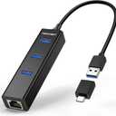 TECKNET USB C to Ethernet, Aluminum 3 Port USB 3.0 Hub with RJ45 10/ 100/ 1000 Gigabit Ethernet Adapter Converter LAN Wired Network Adapter for Laptop