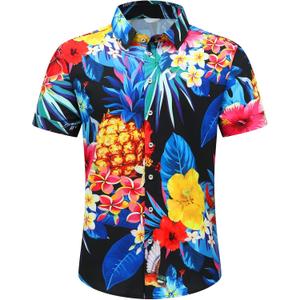 Men's Hawaiian Shirt Tops Vintage Short Sleeve Button Down Beach Shirt Male Tropical Floral Summer Pullover Party Holiday (S)