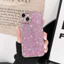NITITOP Compatible with iPhone 15 Case Glitter Sparkly Sequin Design for Girls Women Luxury Bling Crystal Diamond Frame Full Camera Protection Shockproof Protective Phone Cover - Pink