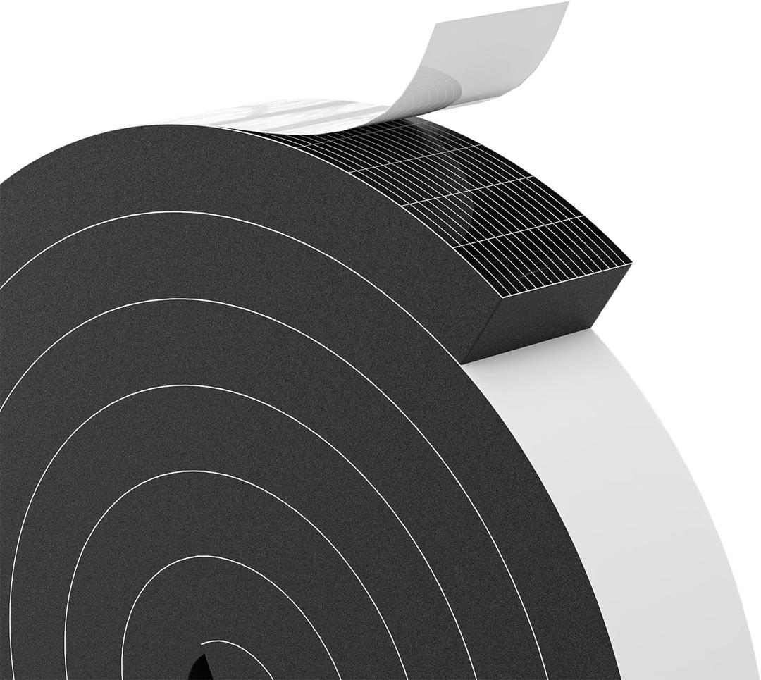 1"2" EVA Foam Strips with Adhesive Weather Stripping Tape Larger Foam Weather Stripping Strip for Large Gap Insulation (1"2",13FT,Black)