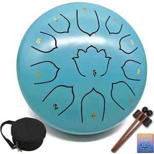 Steel Tongue Drum 8.5-Inch 11 Notes  Rain Drum for Outside & Garden, with Mallets, Bag & Music Book  for Meditation, Relaxation, Music Learning & Music Gift  VESYMAN (Sky Blue)