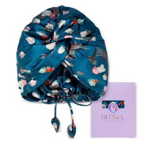 OLESILK Silk Bonnet for Sleeping Women: 100% Mulberry 22 Momme Silk, Adjustable Fit for Night Hair Care, No Frizz for Curls, Royalblue (One Size, Pattern 6)