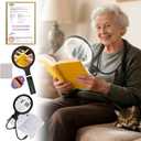 5.0 Upgraded Magnifying Glass Hand Free12X German Ultra-HD LensCloud Sponge Neck Protection 3 Smart Mode Light, All-Purpose Magnifying for Reading, Cross Stitch, Craft Seniors Use (Black)