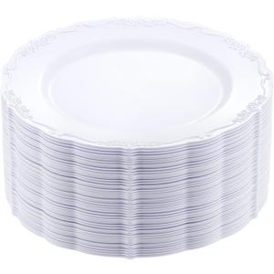 DaYammi 36PCS White Plastic Plates, Heavy Duty White Disposable Plates Premium 10inch Dinner Plates Hard Plastic Plates Disposable for Party Wedding Bridal Shower