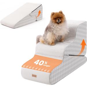 Gardner Pet Dog Stairs for Small Dogs 22.4" H, Large 2 in 1 Transformable 3-Step Pet Stairs and ramp, Dog Steps for High Bed (22-27") with Non-Slip Waterproof Cover CertiPUR-US Certified Foam, Grey