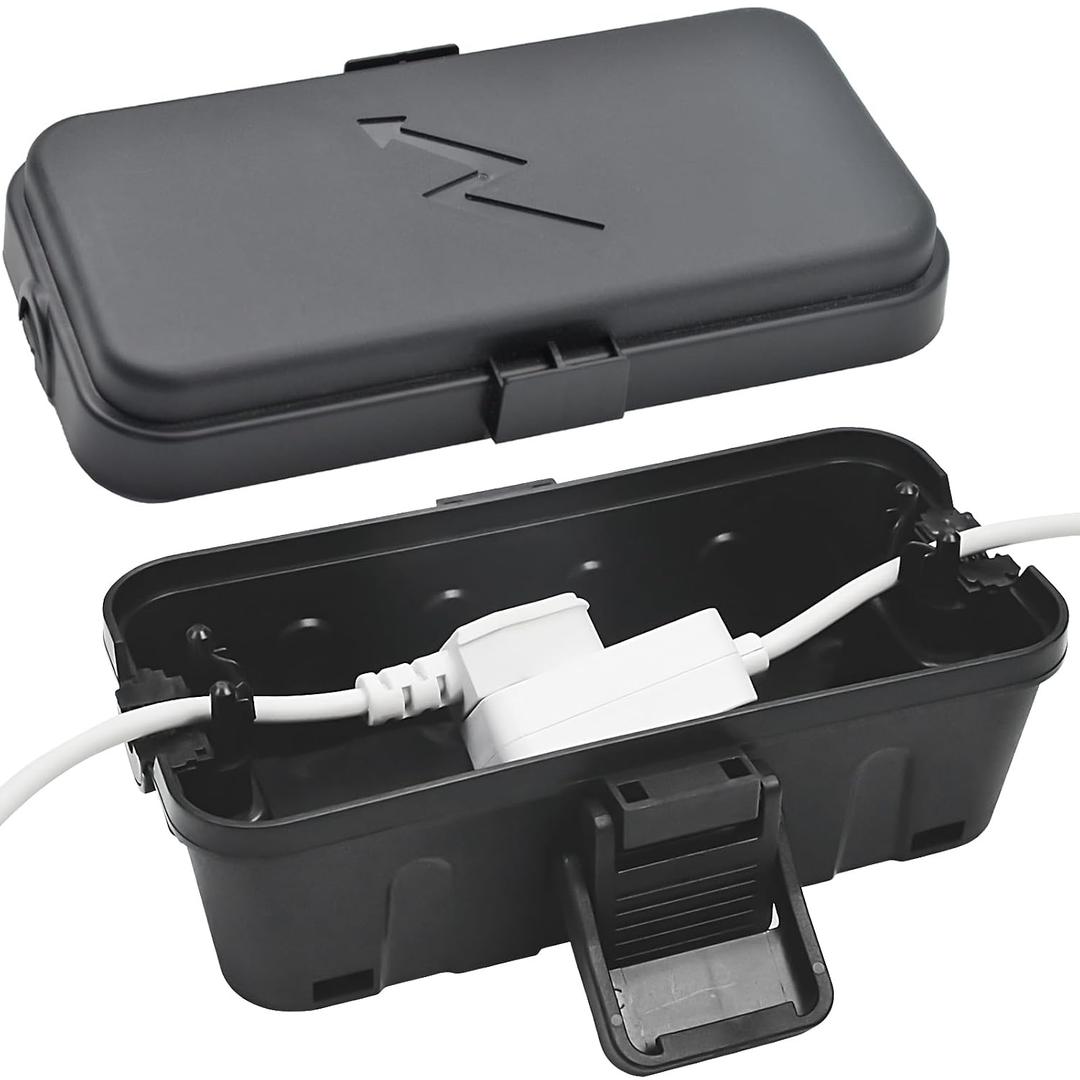Hrensaw Small Weatherproof Electrical Connection Box(Inner 5.5 x 3 x 2.2inch),Outdoor Electrical Box,Waterproof Extension Cord Covers for Plug, Extension Cables, Holiday Lights,Black