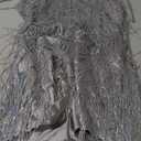 Kaei&Shi Sequin Fringe Romper,Sparkly Glitter Metallic Jumpsuits For Women,Backless Shorts Dress Disco Birthday Dance Outfit (8-10, Silver)