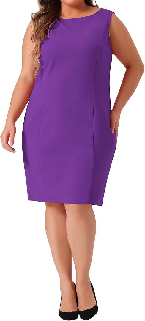 Agnes Orinda Plus Size Dresses for Women Classic Boat Neck Work Sleeveless Sheath Dress 3X Purple