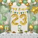 Sage Green 23rd Birthday Decorations for Women, Happy 23rd Birthday Decorations for Her, Green Gold Balloons, Foil Balloons, Happy Birthday Banner, Olive Neutral Birthday Party Supplies
