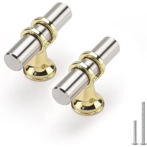 Rergy Cabinet Handles Drawer Pulls and Knobs, 5Pack Brushed Nickel and Gold Single Hole, Kitchen Hardware for Dresser Handle Zinc Alloy Furniture Pull