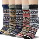 Justay 5 Pairs Wool Socks for Women - Winter Thick Boot Cozy Crew Vintage Soft Calf Knit Warm Socks Gifts (One Size, Blue Green Black Dark Grey Light Grey)