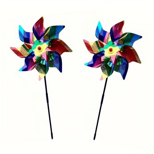 Hercaise 2 Pack Bird Deterrent Pinwheels, Reflective Pinwheels with Stakes from Yard, Garden, Patio - Bird Repellent with Easy Assembly - Silver Dot