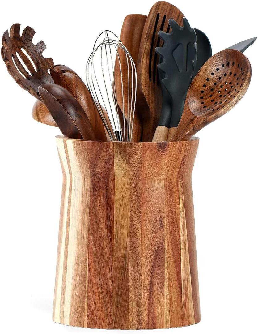 360 with Rotating Extra Large Cooking Utensil Holder,Wood Utensil Holder, 7.6" Kitchen Holder for Countertop Farmhouse Decor