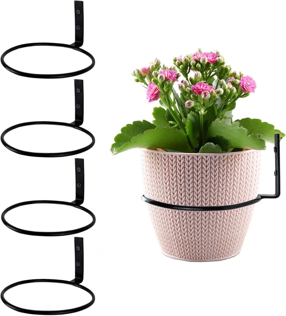 6 inch Flower Pot Holder Ring Wall Mounted Set of 4 Heavy Duty Metal Wall Plant Holder Plant Hanging Bracket Hanger for Outdoor/Indoor