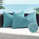 Artscope Outdoor Waterproof Throw Pillow Covers 16x24 Inch Decorative Linen Outdoor Pillows Cushion Case for Patio Couch Sofa - Turquoise