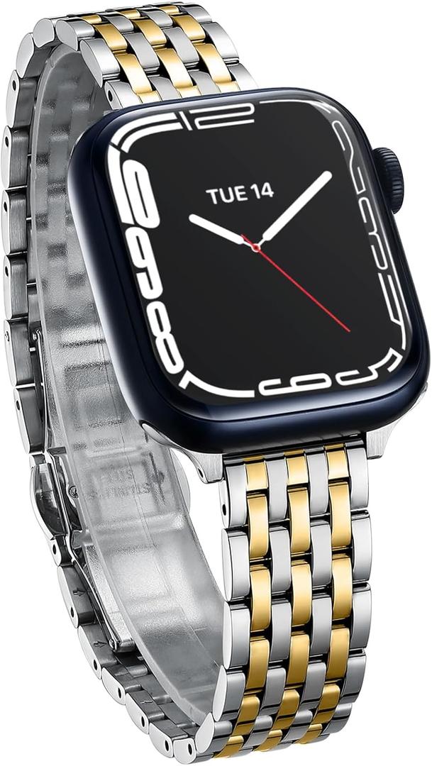 Slim & Feminine Band for Apple Watch 11 10 Se 9 8 7 6 5 4 3, Dressy Metal Band for Women for Apple Watch 42mm 41mm 40mm 44mm 45mm 46mm, Stainless Steel Watch Band for Apple Watch for Small Wrist