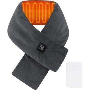 Heated Neck Wrap with 5000 mAh Power Bank, Cordless Heating Pad with Adjustable 3 Heat Settings, Soft Neck Warmer for Pain Relief, Muscle Relaxation, Portable Heated Neck Scarf, Gray