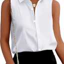 Mawor Womens Silk Satin Sleeveless Button Down Shirts Blouses Solid Casual Loose V Neck Classic Tank Tops for Work Office (Small, White)
