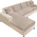 NAISI Sectional Couch Covers 8 Pieces Velvet Couch Cushion Covers L Shape Soft Stretch Sofa Slipcovers with 2pcs Pillowcases for Left/Right Chaise Sectional Couch(3 Seater+1 Chaise+4 Back,Taupe)
