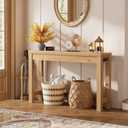 Cyclysio 47" Console Tables for Entryway, Narrow Console Tables for Living Room, Behind Couch Table, Sturdy Wood Support Hallway Table with 3AC+2USB Charging Station, Natural Oak