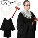 Sumind 5 Pieces Halloween Party Judge Robe Cosplay Costume Accessory Includes Pearl Earring Wooden Courtroom Gavel Pearls Beads Necklace Glasses for Women Men Halloween Judge Cosplay