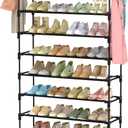 LANTEFUL 10 Tiers Shoe Rack 50 Pairs Large Capacity Tall Shoe Organizer Sturdy Shoe Storage with Two Hooks Space Saving Metal Wide Shoe Rack for Closet, Entryway, Bedroom, Black