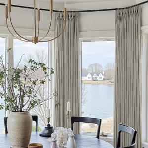 Taupe Linen Curtains 100 Inch Length 2 Panels Set Semi Sheer Light Filtering Privacy Window Drapes for Living Room Dark Flax Viral Pinch Pleated Curtains 100 Inches with Hooks Rings Burlywood Birch